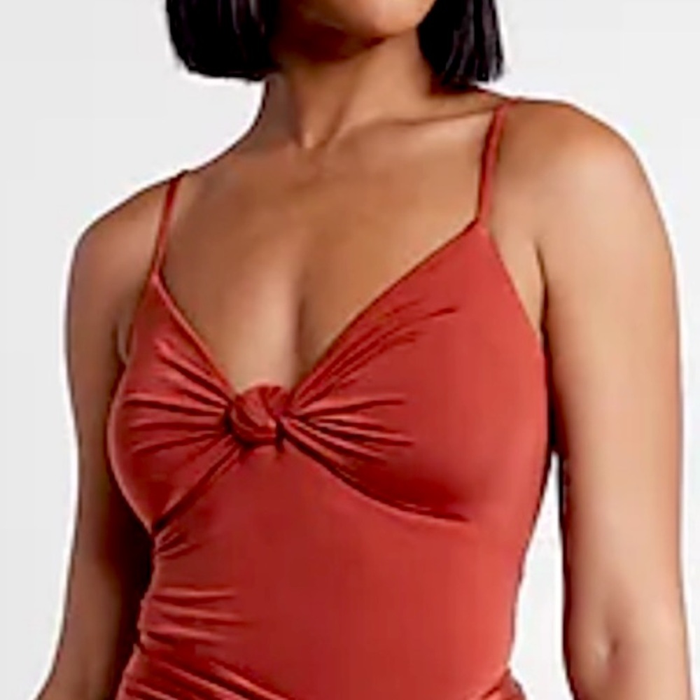 Body Contour Compression Silky Knotted Front Thong Bodysuit With Removable Cups